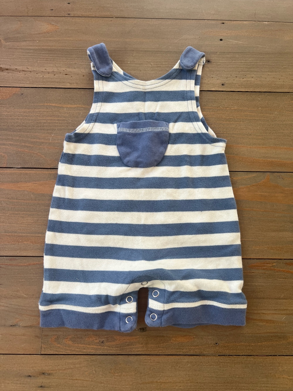L'ovedbaby Blue and White Striped 100% Organic Cotton Romper - 9-12M